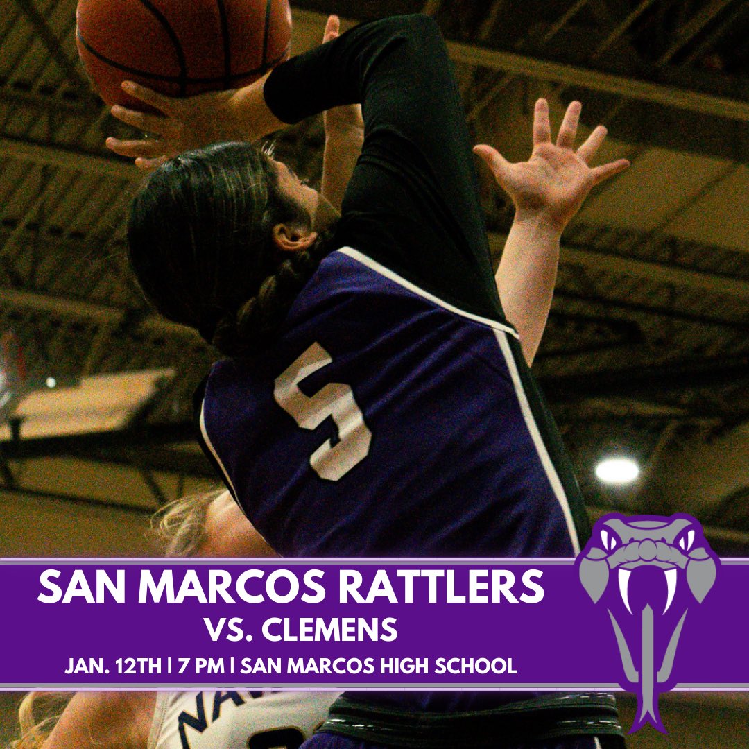 KTSWSports's tweet photo. Don’t miss tonight’s showdown at the Snake Pit between the Rattlers and the Buffaloes. 🤠

🆚: Clemens
📍: San Marcos High School
⏰: 7 PM
🎙️: @Paxton_Graf and @Koby_kj 
📻: @ktsw899 

Live updates will be on below!

#KTSWSports 📻 | #SMHSGBB 🏀 | #RattlerUp 🐍 https://t.co/QmSpPyqBni