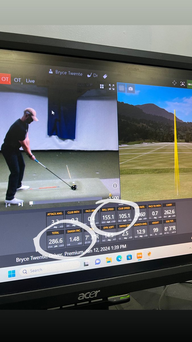 The goal is to strike the center of the face to increase distance and control

Pulling back on the gas to focus quality of strike

Stats:
Smash Factor: 1.48
Club Head Speed: 105.1
Ball Speed: 155.1
Total: 286.6