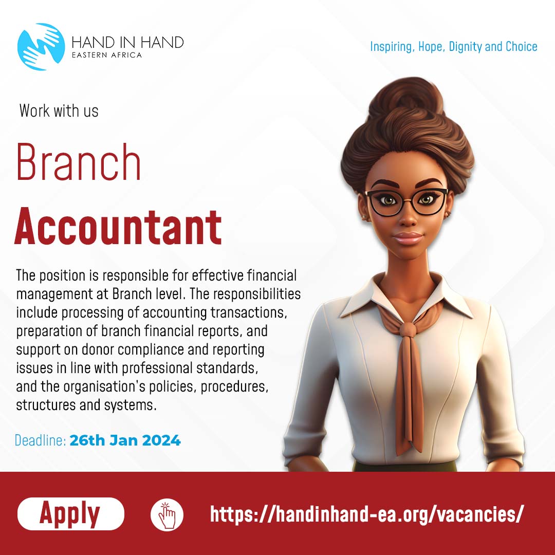 HandinHandEA's tweet photo. HiH EA is looking for a branch accountant to assist in financial management at the branch level. For more information and application, visit; https://t.co/hVMYLRVWrd

Interested and eligible candidates are urged to apply.

#EnterpriseRising #InspiringHopeDignityChoice https://t.co/u8n0WKcTTB