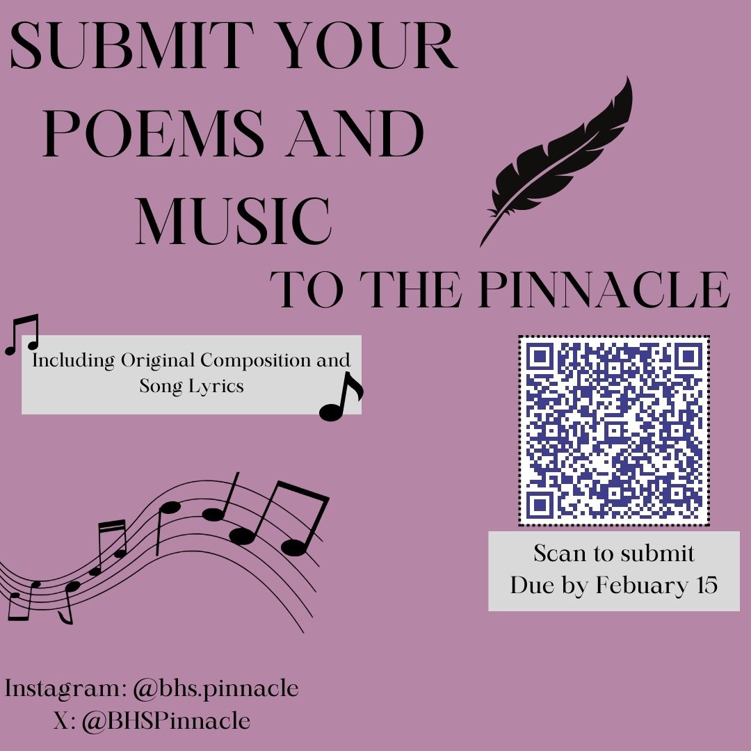 BHSPinnacle's tweet photo. Submit your poems and music through the link in our bio! https://t.co/kXPGUZO4Nz