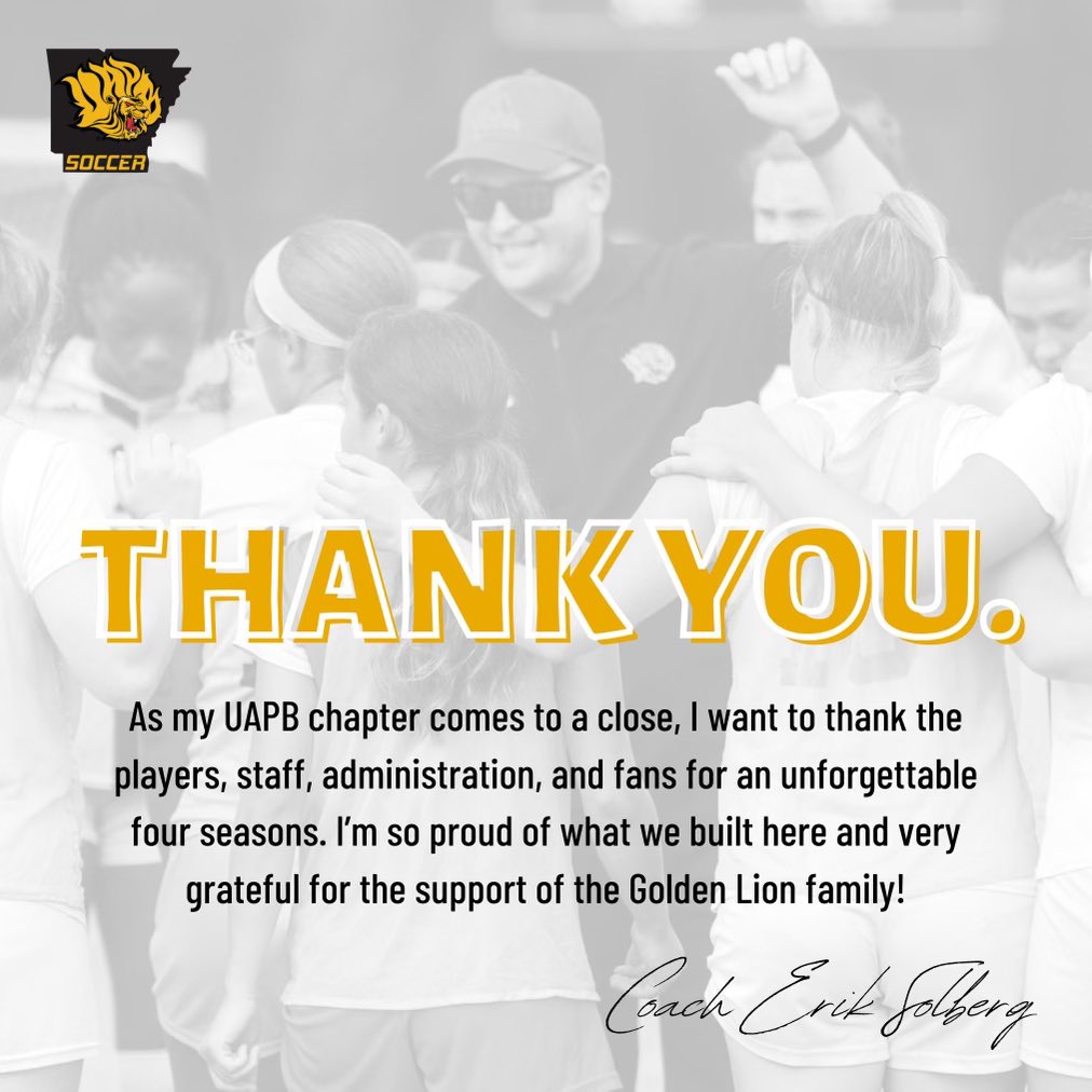 Impossible to put 4 years into words. I gave my all for the Golden Lions each day. I am so grateful to Chris Peterson and <a href="/UAPBLionsAD/">𝓐𝓓 𝓒𝓱𝓻𝓲𝓼 𝓡𝓸𝓫𝓲𝓷𝓼𝓸𝓷</a> for trusting me to lead and I am so proud of all @UAPBSoccer accomplished, both on and off the field. From the bottom of my heart, thank you.🦁🫶