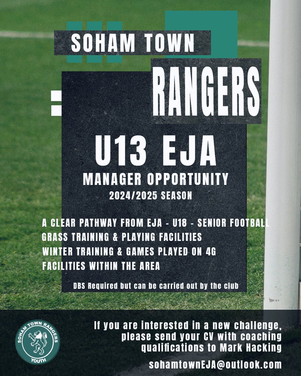 The club are looking for a manager for our U13 EJA side for the 2024/25 season. If you are interested, please apply via the email address below.
