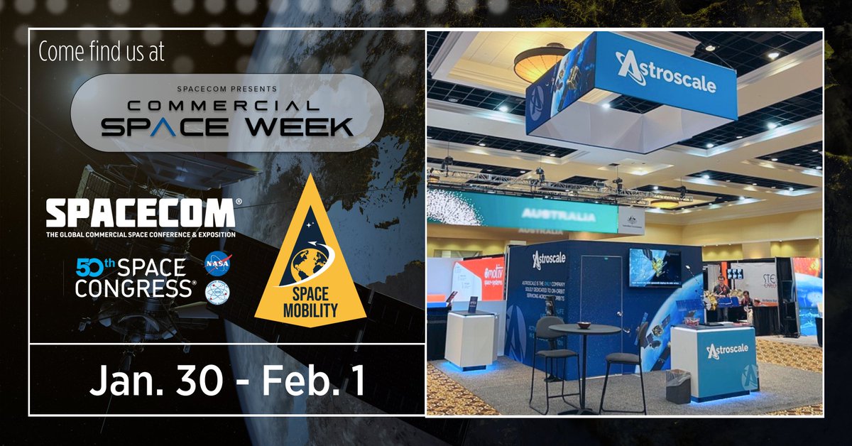 Astroscale_US's tweet image. We&apos;re headed to Orlando for @SpaceComExpo and #SpaceMobility! Stop by our booth or join us for one of our two panels as we delve into the future of on-orbit servicing, sustainability, and innovation. #CSW