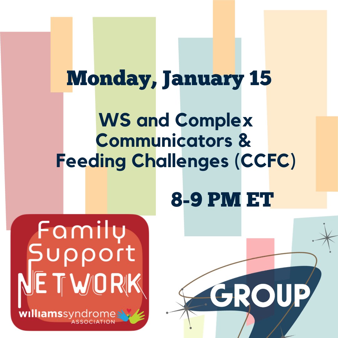 TheWSA's tweet photo. The WSA Family Support Network continues next week with 3 Groups! Scroll through to see what's coming up!
Find more information and Register at https://t.co/MEuueWDrBV
#williamssyndrome #williamssyndromeawareness #wsa #WSAFSN #WSAGroups https://t.co/x13yOxAVId