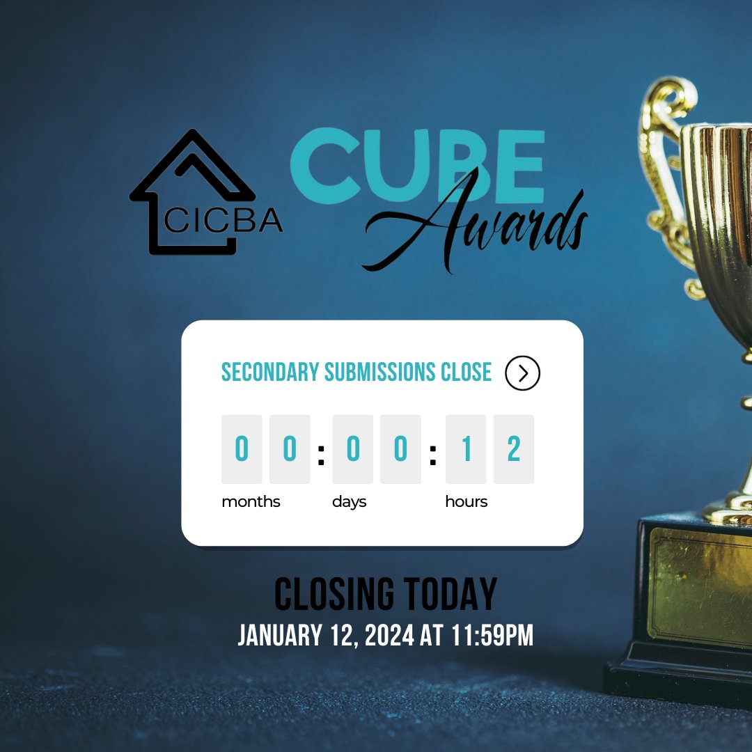 ⏰✨Time's ticking! Only 12 hours left to submit your entries for the CUBE Secondary Partner Awards & let your designs speak shine!

Don't miss the chance to be recognized for your incredible work. 🏆🌟

#DesignExcellence #CUBEAwards #CICBA #YYCDesign #CalgaryConstruction