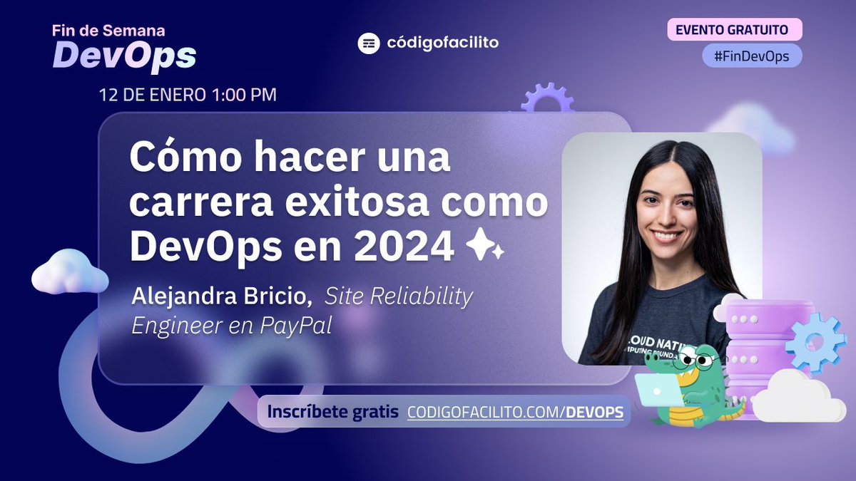¡Logra una carrera exitosa como DevOps! ✨

Alejandra Bricio, <a href="/alebricio/">Alejandra Bricio 👩🏻‍💻🇲🇽</a>, Site Reliability Engineer en PayPal, nos da los mejores consejos. 

👉 codigofacilito.com/devops