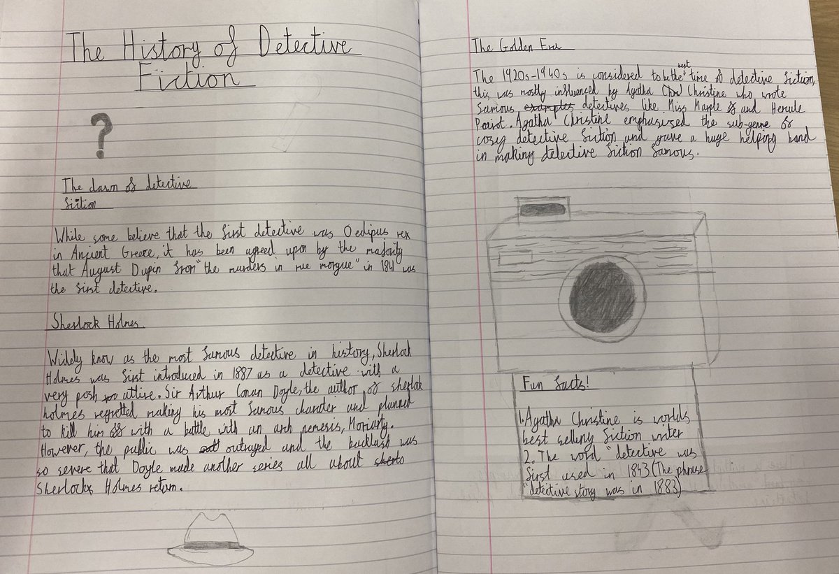 WellfieldMiddle's tweet photo. What a great start Y7 have had to the year in English. Just look at the quality of these engaging information texts about the history of detective fiction! 🤩🕵🏻♂️ #WMSCommunication #WMSCreativity https://t.co/97xQIDPGAa