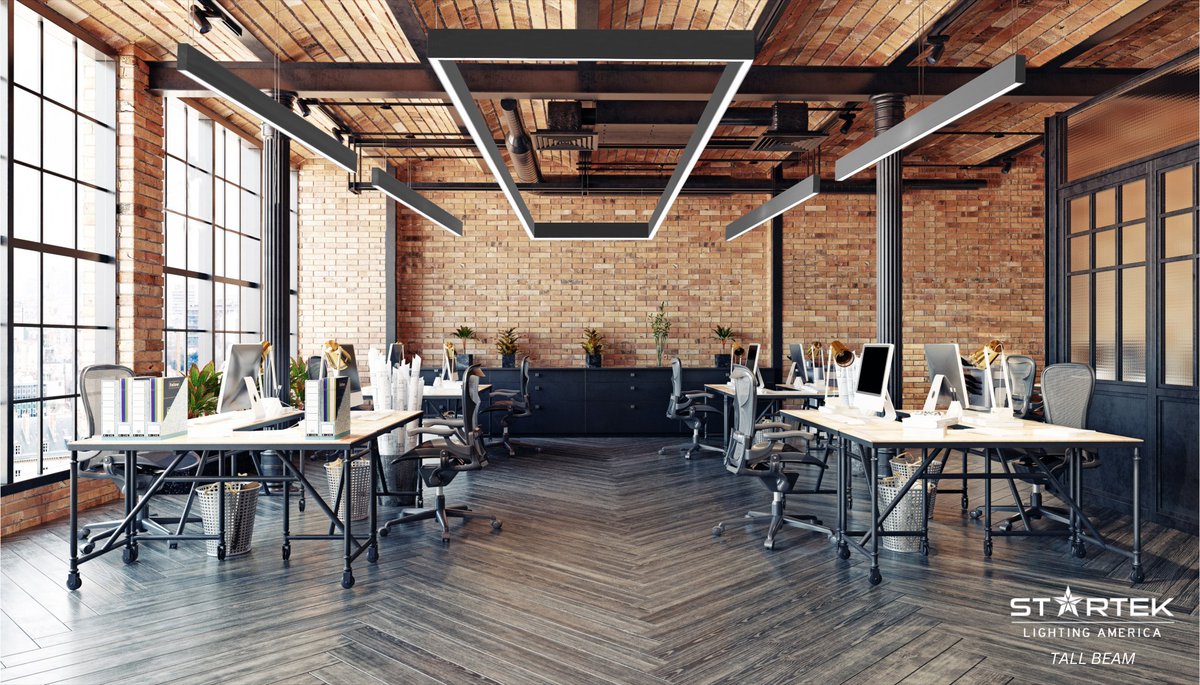 Modern office space with a stunning lighting configuration? Check! ✅ Learn more about StarTek's Tall Beam today! #StarTek #TallBeam #OfficeDesign #WorkspaceInspiration #InteriorDesign #WorkplaceDesign #OfficeInspo