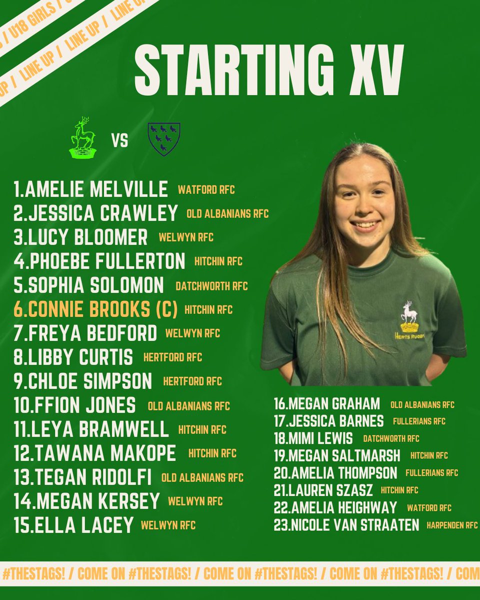 hertsrugby's tweet photo. The girls kick back off their 2024 campaign at home to Sussex! 

Herts vs Sussex
U18 Girls
Tabard RFC
14:00 14th Jan 2024
Come on #TheStags!

hertsvsusx https://t.co/1mngUjZWAt