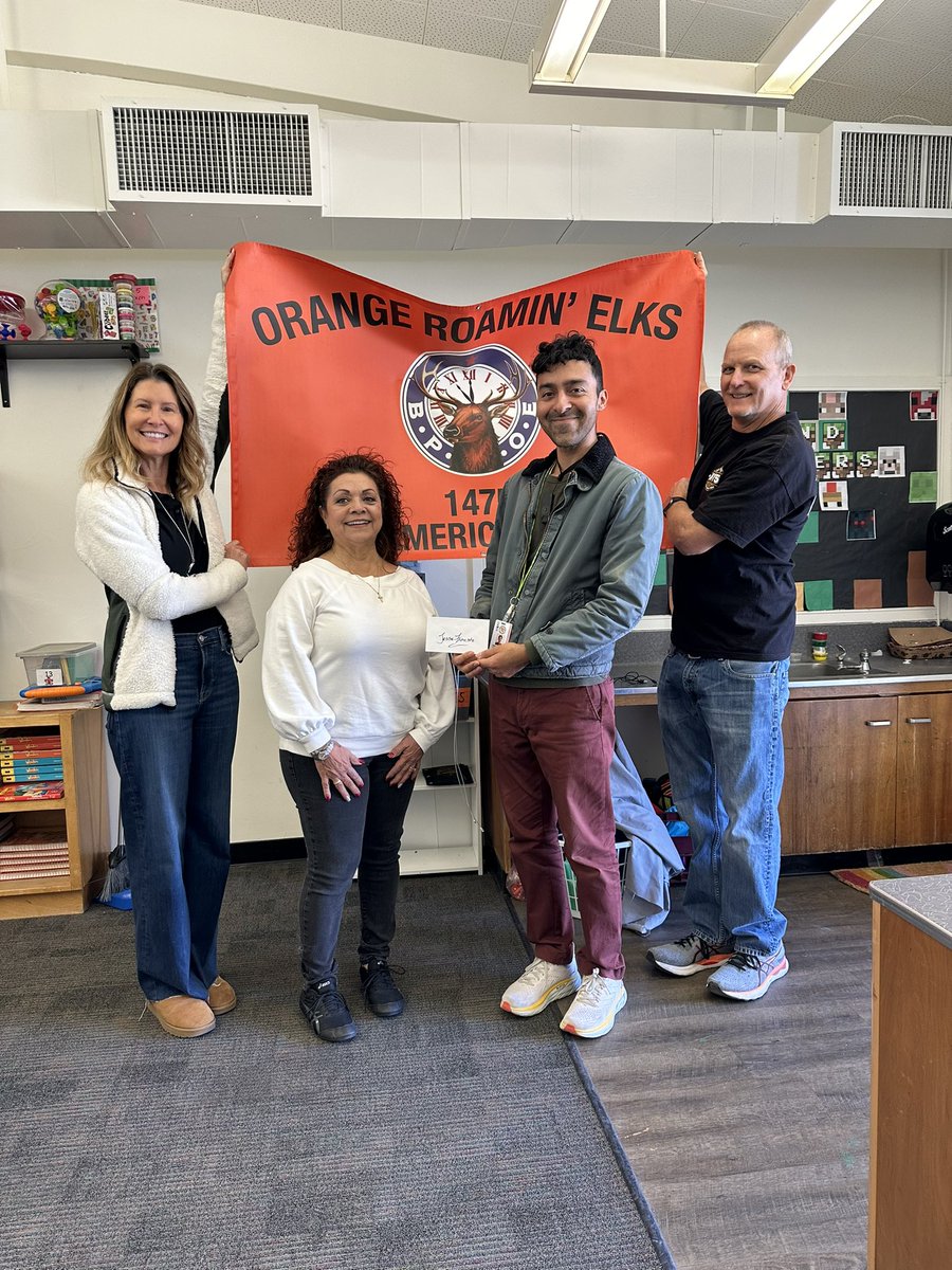 Thank you Orange Elks for presenting a check for classroom supplies to Mr. Jesse!♥️🖤🐝#communitypartnerships