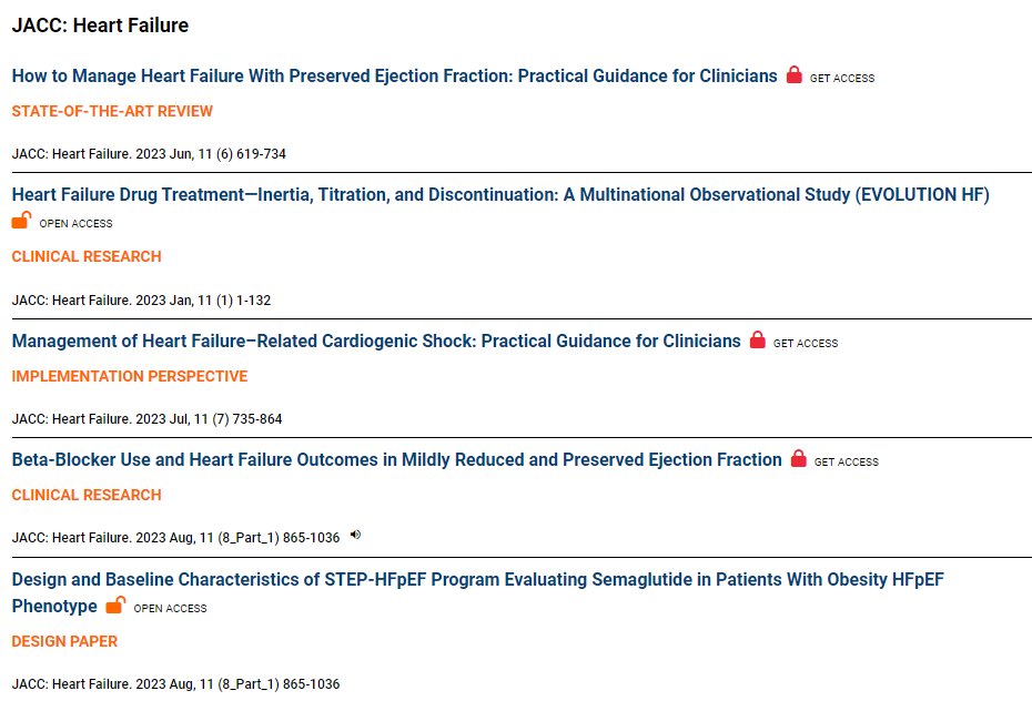 Proud of @MidAmericaHeart representation in 'most-read' articles of 2023 for JACC: Heart Failure. Beta-blocker Use in HFmrEF/HFpEF led by @arnoldgehrke and including @MichaelNassifMD and Tim Fendler. jacc.org/doi/10.1016/j.… STEP-HFpEF Design paper, led by @MkosiborodMD
