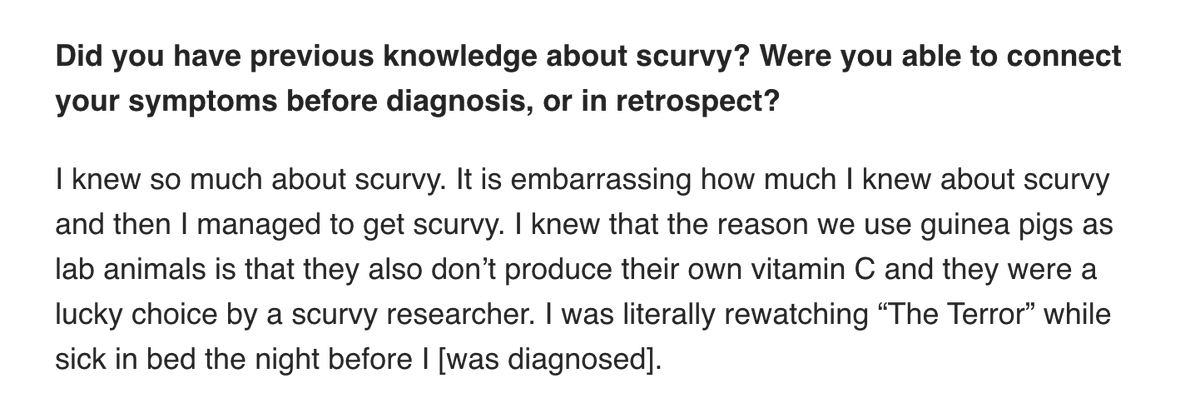 Allegra Rosenberg (@llegrarosenberg) on Twitter photo today i'm in <a href="/TodayinTabs/">Today in Tabs</a> with a meditation on the dread disease SCURVY featuring an interview with real-life scurvy sufferer, <a href="/tronsgender/">working stiff</a>: todayintabs.com/p/avast-ye-scu… today i'm in <a href="/TodayinTabs/">Today in Tabs</a> with a meditation on the dread disease SCURVY featuring an interview with real-life scurvy sufferer, <a href="/tronsgender/">working stiff</a>: todayintabs.com/p/avast-ye-scu…
