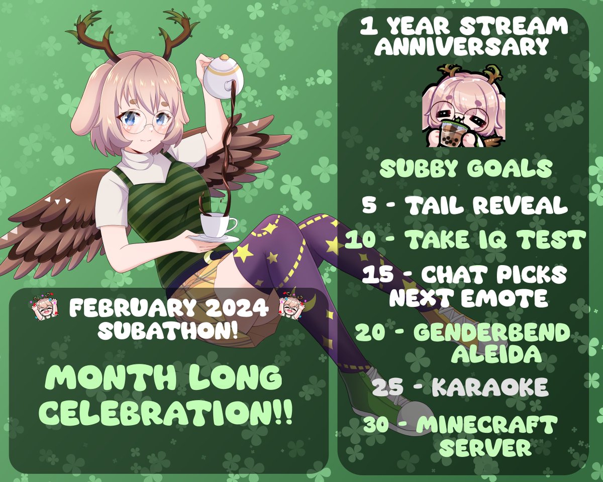 aleida_live's tweet image. Starting February I'm doing a month long Subathon celebration for my 1 year streaming anniversary!
Have some fun goals planned!!

#vtuber #envtuber