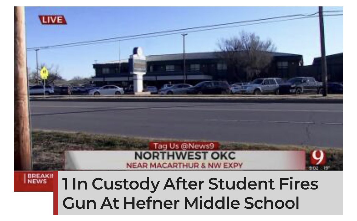 entxuncut's tweet image. A gun was fired in the bathroom at Hefner Middle Schools, Putnam City Schools has confirmed.

The school was placed on lockdown this morning after reports of weapons on campus.

The lockdown was lifted when the student was detained, and the gun was in the possession of the police