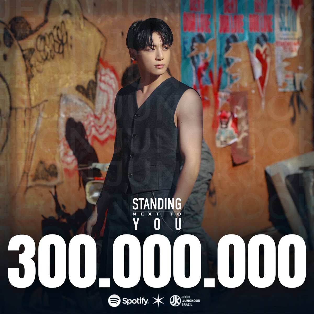 JeonJungkook_BR's tweet photo. ‘Standing Next to You’, de Jungkook, ultrapassou 300 milhões de streams no Spotify! 

— É a 1ª música solo e 2ª música no geral por um solista do K-Pop mais rápida a atingir a marca na plataforma, atrás apenas de ‘Seven’ 💫

#SNTY300M https://t.co/usTLk3mc3o