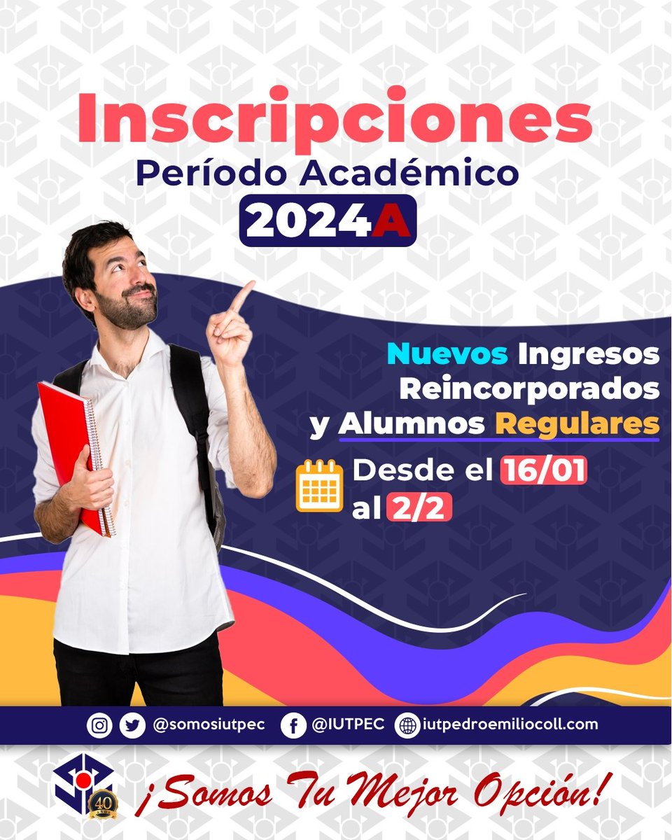 SomosIUTPEC's tweet photo. Este 16 de enero iniciamos nuestras actividades administrativas y continuamos el proceso de inscripción para el Período Académico 2024A .

#IUTPEC 🎓 más de 40 años formando profesionales que marcan la diferencia.|

¡Te esperamos!🙌

#SomosIUTPEC #TuMejorOpcion  #TSU https://t.co/Q2IBa293gD