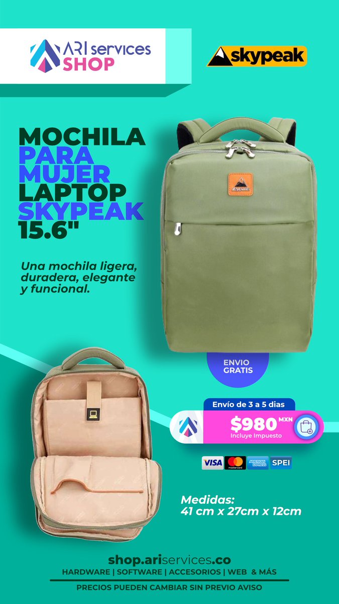 ariservicestbd's tweet photo. #enventa #solomexico

#Mochila 🎒 #Backpack para #mujer #laptop color #verde

Comprar 🛍️➡️ https://t.co/OER2zROvNS

#bocadelrio #veracruz #cdmx #mty #gdl #merida https://t.co/BpUW6WCb99