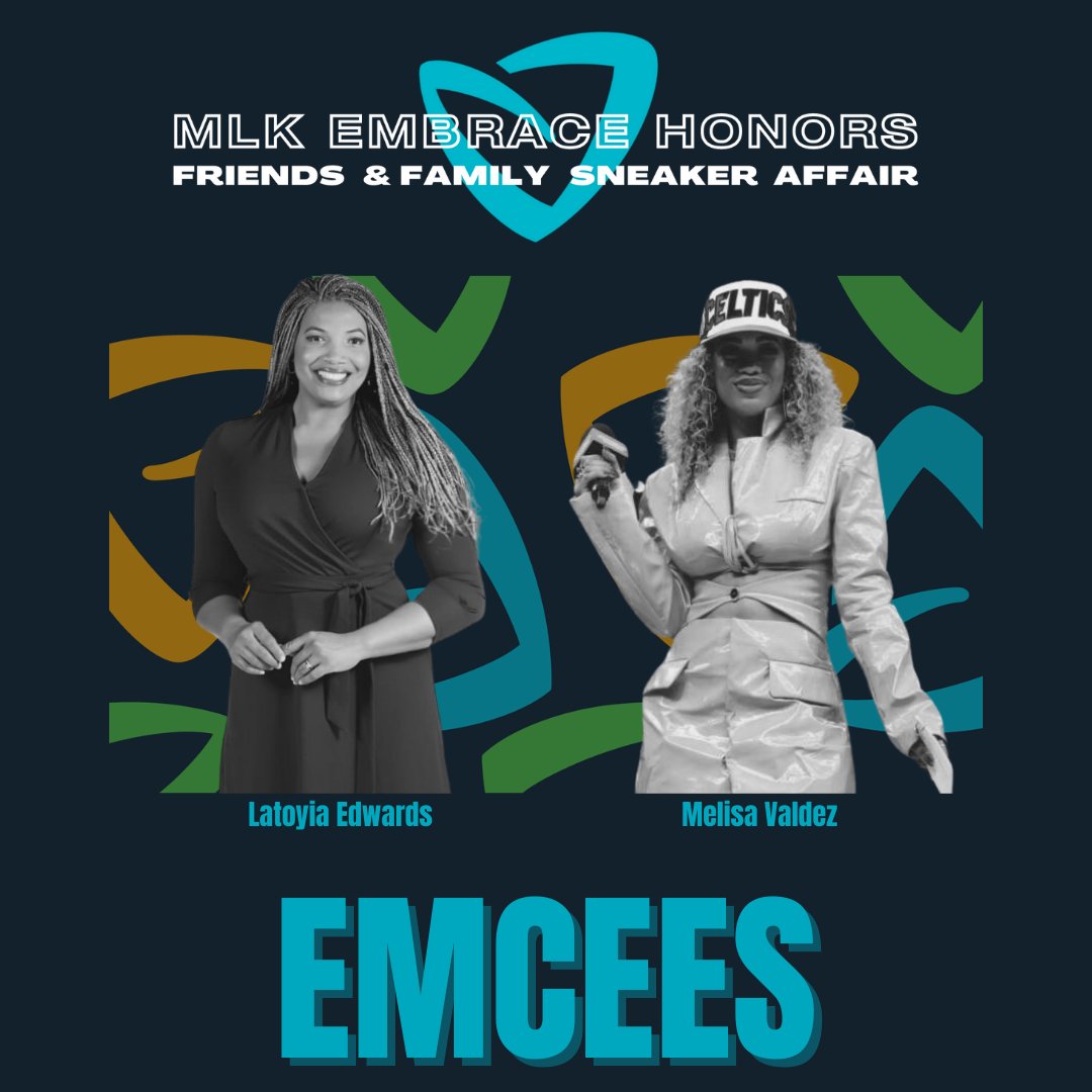 Wondering who’s going to bring the energy and excitement to the Embrace Honors: Friends & Family Sneaker Affair? Introducing you to our emcees of the night, @NBC10Boston's @LatoyNBCBoston and @celtics In-Arena Host and professional dancer Melisa Valdez! #EMBRACEHONORS