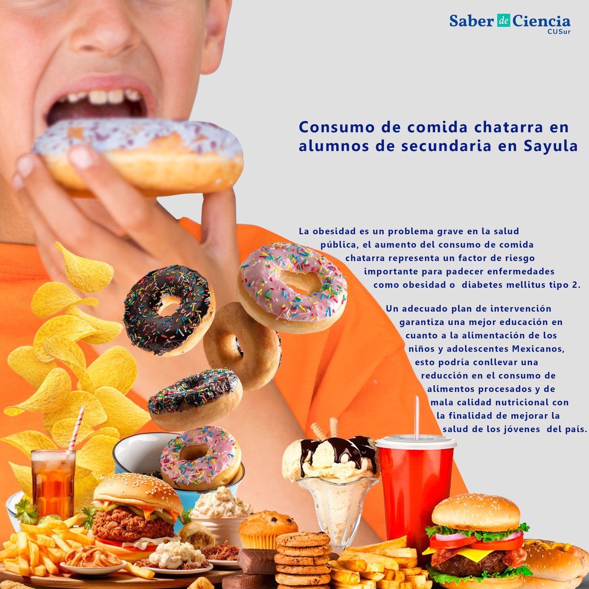 SdeCCusur's tweet photo. 📘🍏 Descubre los detalles del estudio sobre el consumo de comida chatarra en estudiantes de la Secundaria Técnica No. 11 Valentín Gómez Farías. 📊👉Lee el artículo completo en Saber de Ciencia CUSur https://t.co/Fr27baJPsX 🤓🍟 #CUSur #UdeG #CienciaUdeG #comidachatarra #Sayula https://t.co/ux7UHuxVja