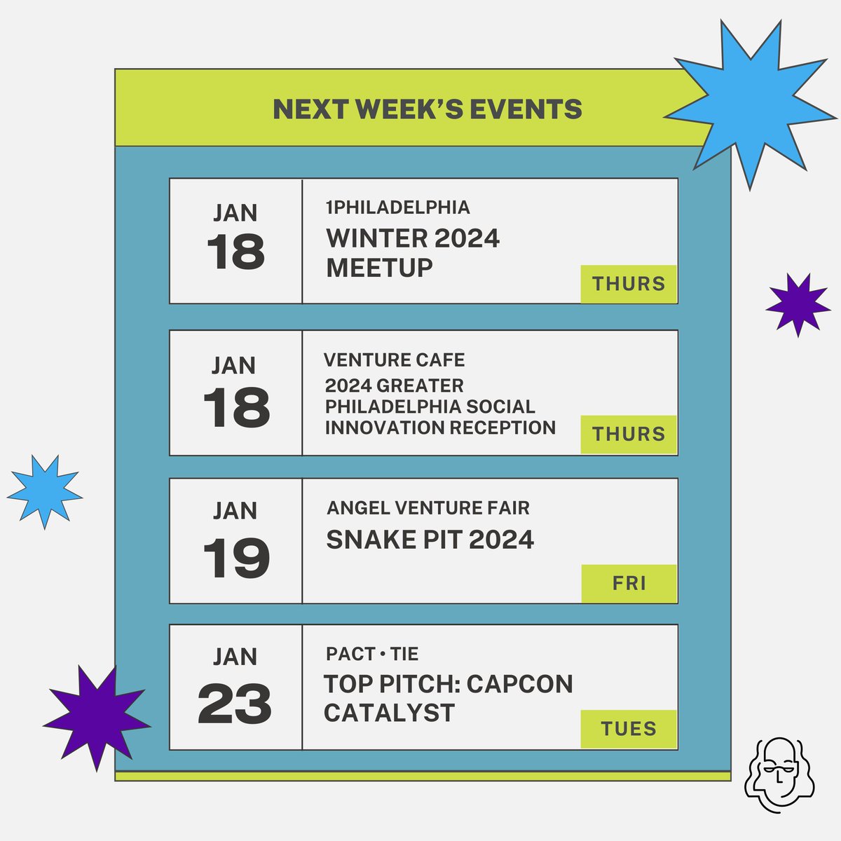 bftp_sep's tweet image. 📅🎂In addition to MLK Day on Monday, here are some other events in our ecosystem worth celebrating! Thank you to @1phltech, @vencafePHL, @AngelVenture, @PhilaPACT and @TIEPhilly for hosting #partnerswithapurpose #startupecosystem