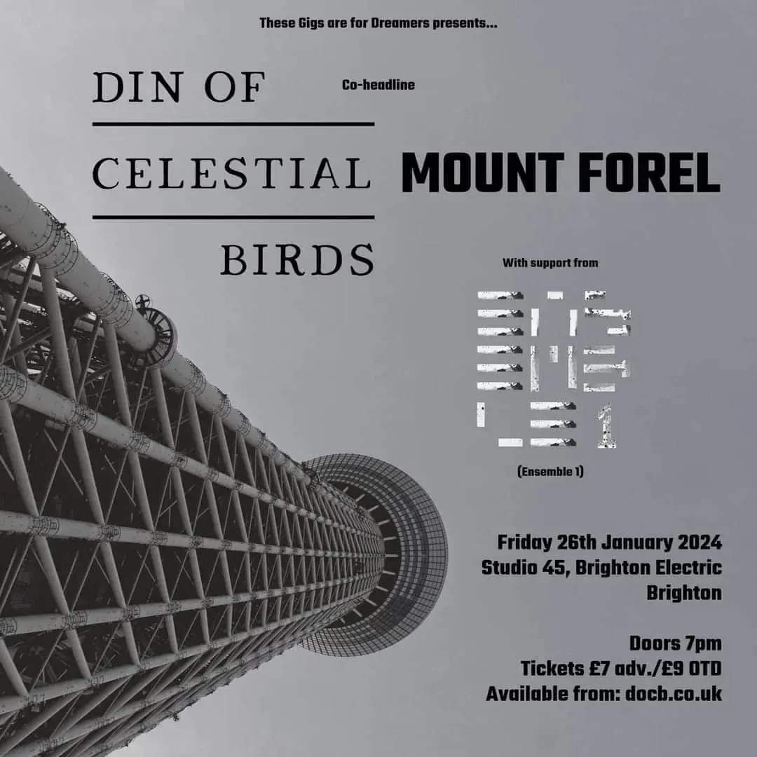 Our first gig of 2024 is also our first time in Brighton, & it is 2 weeks today!

Join us in Din of Celestial Birds at Brighton Electric with our buddies in @mountforel on 26th Jan

Tickets £7 from seetickets or £9 on the door

Much love 🩷

#postrock 
#livemusic 
#brightongigs