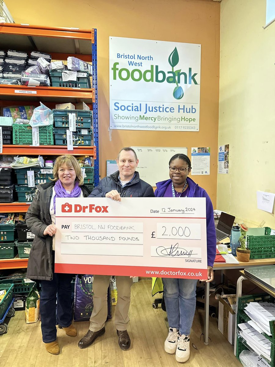 doctorfoxuk's tweet photo. Dr Fox staff were delighted to present 2 local charities with donation cheques today, to help support their amazing work: Help Bristol's Homeless and Bristol NW Foodbank. https://t.co/JakXIZ873W