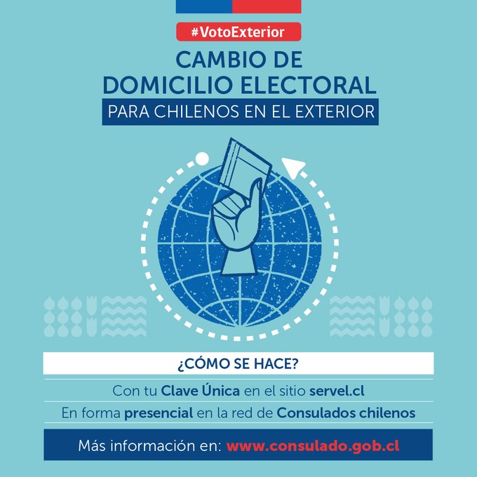 dicoex's tweet photo. #VotoExterior   | Si eres chilena o chileno y vives en otro país, puedes ser parte del padrón de electores en el extranjero.
🤔¿Cómo se hace? Solo debes tener tu domicilio electoral actualizado. Es un trámite simple y gratuito.

Revisa más información  👉  https://t.co/Ikq1y8tBEJ https://t.co/jDJJA3MDlQ