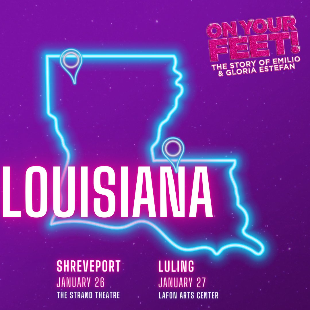 “ON YOUR FEET!” is headed to two stops in Louisiana on our tour! 💃 🕺 

📍Shreveport, LA on Jan. 26 at The Strand Theatre 📍Luling, LA on Jan. 27 at Lafon Arts Center

Will we see you there? Comment below!  

🎟️Get your tickets today at onyourfeetmusical.com