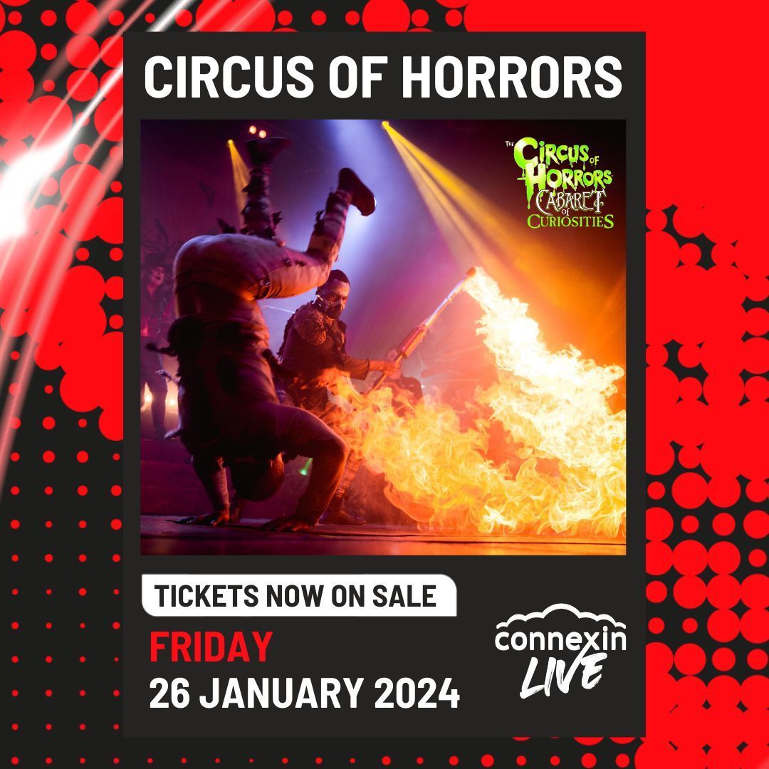 Two weeks to go! Our next ticketed show is Circus of Horrors taking place on Friday, 26 January! If Quentin Tarantino had directed Cirque Du Soleil you would be half way there. BOOK 👉 connexinlivehull.com/whats-on/circu… @circusofhorrors