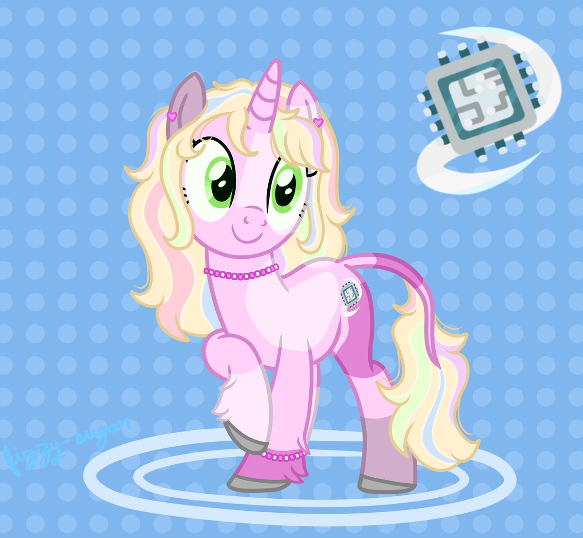 fizzysugar_'s tweet photo. Hahaha, again! 💚 This one's game Vanessa Shelly! Her name is Motley Sprite and she uses her magic to power little pony computer systems <3 #FNAF #fnaffanart #mlpart #ponydesign Original pony base by ElementBases on DeviantArt! https://t.co/b5lbYTk2aG