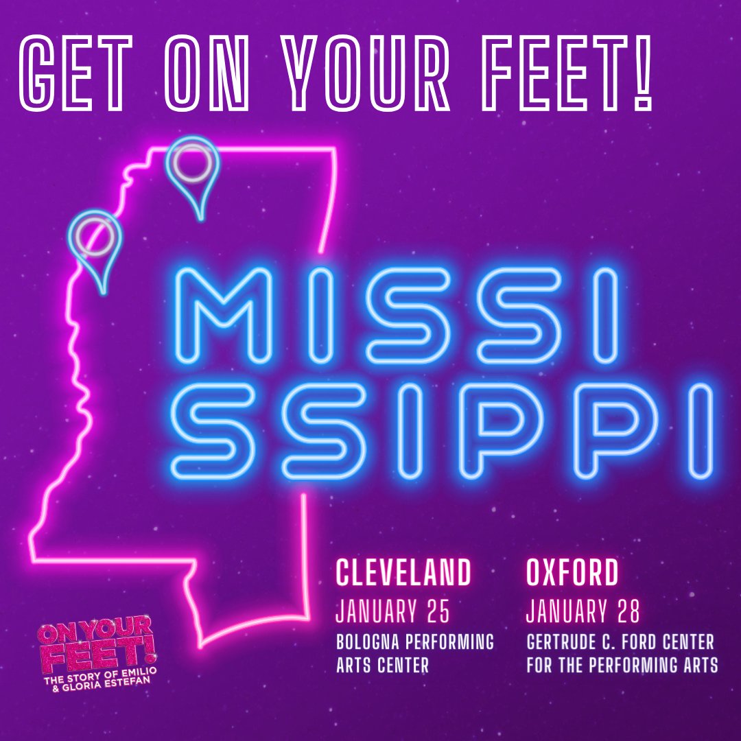 GET ON YOUR FEET, MISSISSIPPI! “ON YOUR FEET!” is headed to two stops in MS on our tour. 💃 🕺 
Will we see you there? Comment below!  

🎟️Get your tickets today at onyourfeetmusical.com 

#onyourfeet #onyourfeetbway #onyourfeettour #tradicion