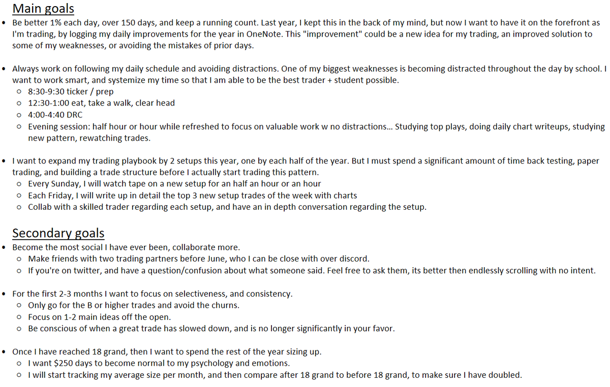 drew_trades's tweet photo. 2024 Trading Goals;

My focus was making sure each goal had a systemized path towards success.

 I have to thank @TheOneLanceB for his amazing Annual Reflections &amp; Goal setting which I followed step by step to help me create my goals. 

Happy new year! https://t.co/nHjbEmcRPY