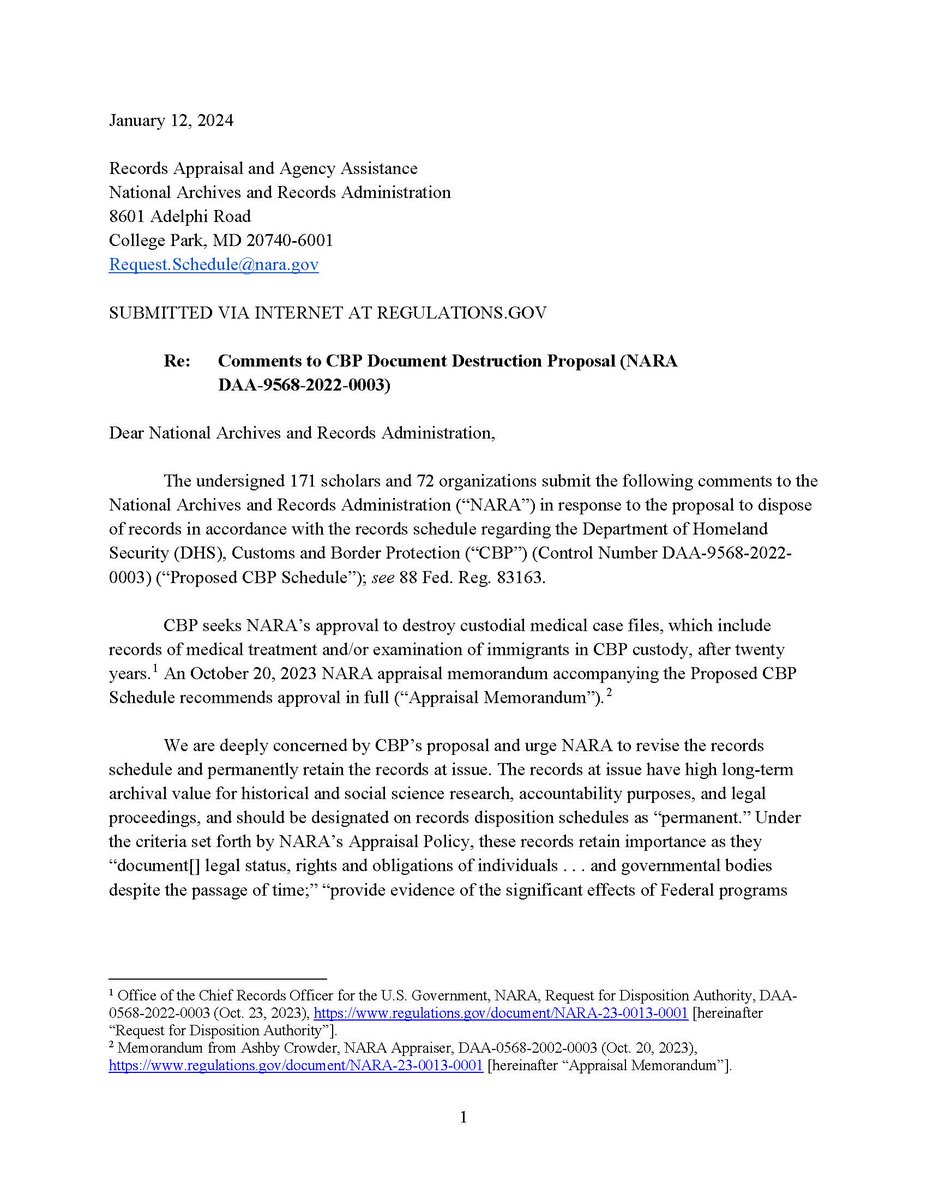 NIJC's tweet image. We joined @ACLU @immcouncil @TXCivilRights &amp;amp; 240+ advocates in urging the govt to preserve @CBP's medical records. CBP wants to destroy medical case files, including of medical treatment &amp;amp; examination of immigrants in CBP custody, after 20 yrs. More here: aclu.org/documents/comm…