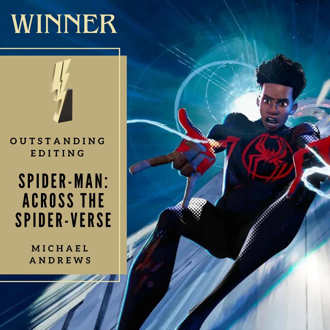 Winner for Outstanding Editing - Spider-Man: Across the Spider-Verse (Michael Andrews)  #blackreeltvawards #blackreelawards #blackexcellence