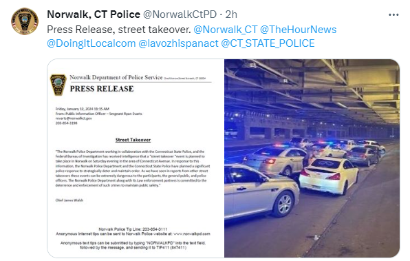 CT_STATE_POLICE's tweet photo. If you encounter an illegal street racing event, stop, turn around &amp; find an alternate route. Do not approach the involved drivers or spectators &amp; call 9-1-1 immediately as these events pose a significant risk to the public.
https://t.co/Tq4TLMwMka https://t.co/1aHwufPp4J