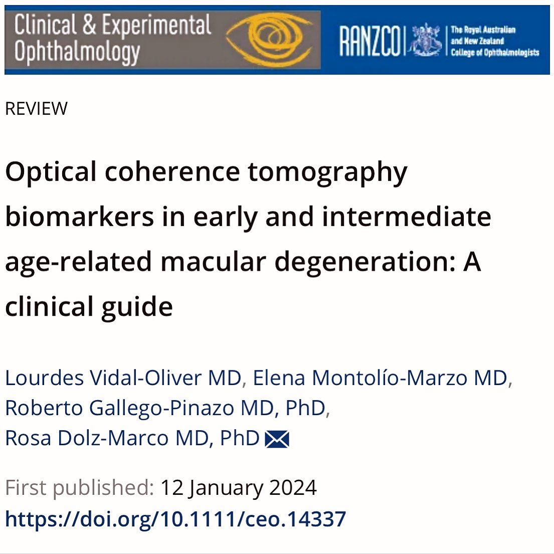 VrmValencia's tweet photo. ✅ NUEVA PUBLICACIÓN CIENTÍFICA 

Optical coherence tomography biomarkers in early and intermediate age-related macular degeneration: A clinical guide https://t.co/ZZYc9JZfBS