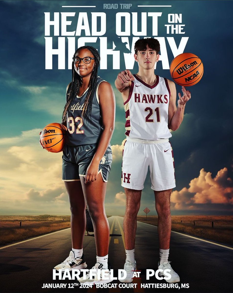 HartfieldGirls's tweet photo. Hoopin in Hub City tonight. Our Hawks take on the PCS Bobcats in Hattiesburg. If you can’t make the trip, you can catch in on https://t.co/zN9LkZxnqw Hawk Sports 1. 

#OneHartfield #GoHawks https://t.co/W29pWJ00Ii