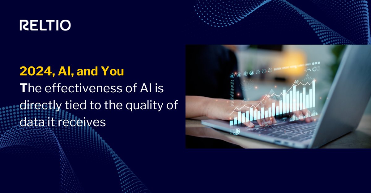 In 2024, AI's role in business is set to expand further. The effectiveness of #AI is tied to the quality of data it receives. Clean data is as vital as the technology itself. Let's collaborate to prioritize data cleanliness for superior AI outcomes. reltio.com/why-reltio/?ut…