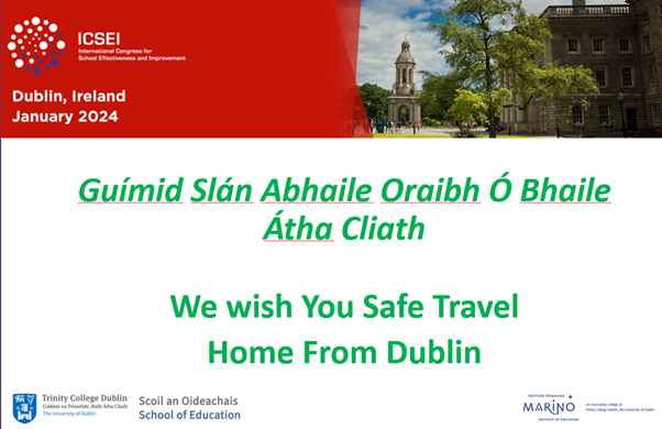 Wishing @ICSEIglobal delegates safe journey home. Thanks for attending & sharing your research & practice. Hope you enjoyed Dublin; visit again soon. Best wishes from @SchoolofEdTCD @MarinoInstitute to @pasi_sahlberg & colleagues ICSEI2025 Melbourne @UniMelb @tcddublin @tcdglobal