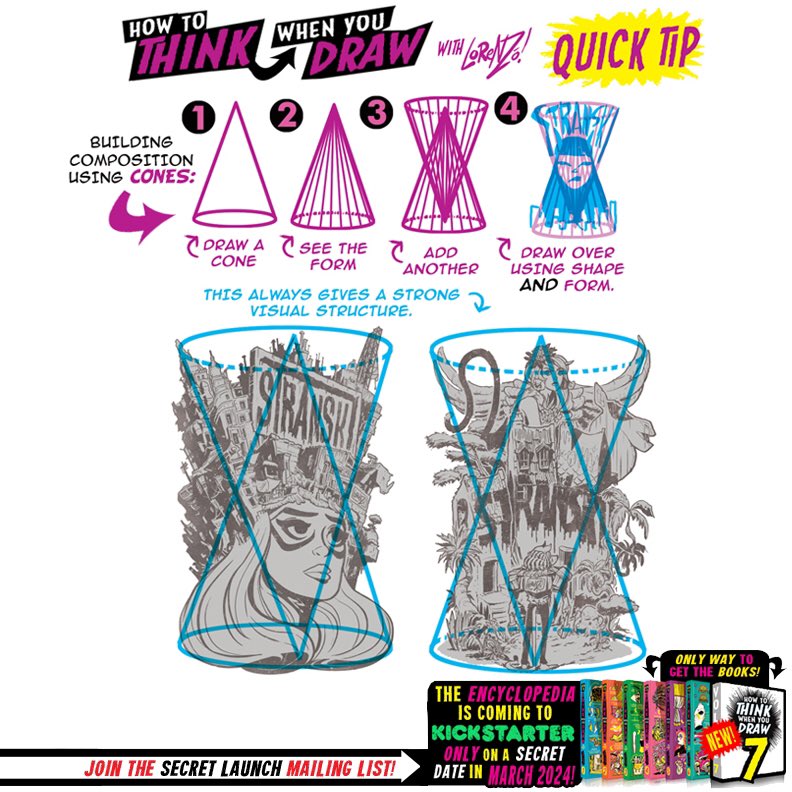 EtheringtonBros's tweet photo. 2-CONE COMPOSITION for #LEARNUARY,  from the How to THINK When You Draw ENCYCLOPEDIA - the world’s ONLY encyclopedia of drawing tutorials, posted up FREE for EVERYONE, FOREVER, with NEW &amp; CLASSIC tutorials coming up EVERY DAY right here!
#gamedev #manga #conceptart #illustration https://t.co/KxZvEIggeO
