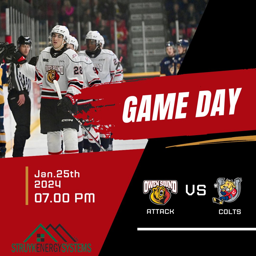 AttackOHL's tweet photo. Back in action in Barrie π₯
π @barriecoltshockeyohl
β° 7:00pm
π±@AttackOHL on Twitter, Facebook, and Instagram
π₯Stream on CHL TV
#FueledbytheRoar #AttackVsColts #GoAttack #OwenSoundAttack #Gameday #AttackHockey https://t.co/qnGgmqBmVG