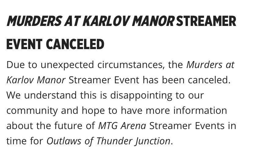 MTGJoe2's tweet photo. “Unexpected circumstances” - pretty sure these circumstances were fully expected when you let go the team who worked so hard at organizing those events. But you know stockholders value gotta go up infinitely https://t.co/hzvJWv8sHW