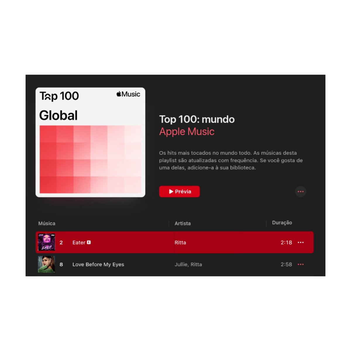 Mata! "Eater" e "Love Before My Eyes" se encontram no top 10 da Apple Music Global.