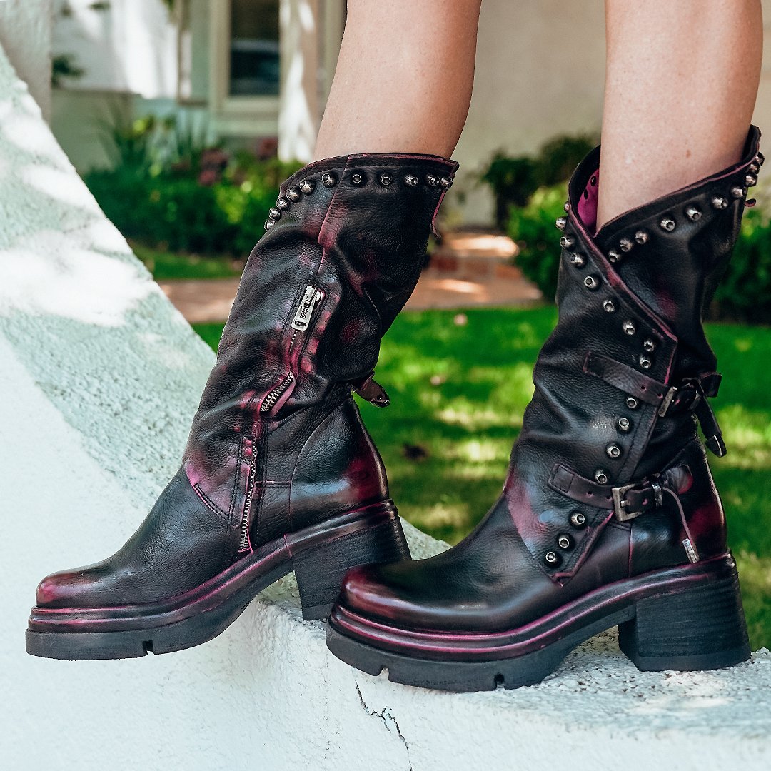 as98usa's tweet photo. We can't get enough of the Easton in Distressed Fuchsia! These wearable works of art boast endless metallic studs and hand-burnished leather! 🖤 #as98 #boots #easton75311 https://t.co/QJ3k7zLglQ https://t.co/jFfUDDtAY8