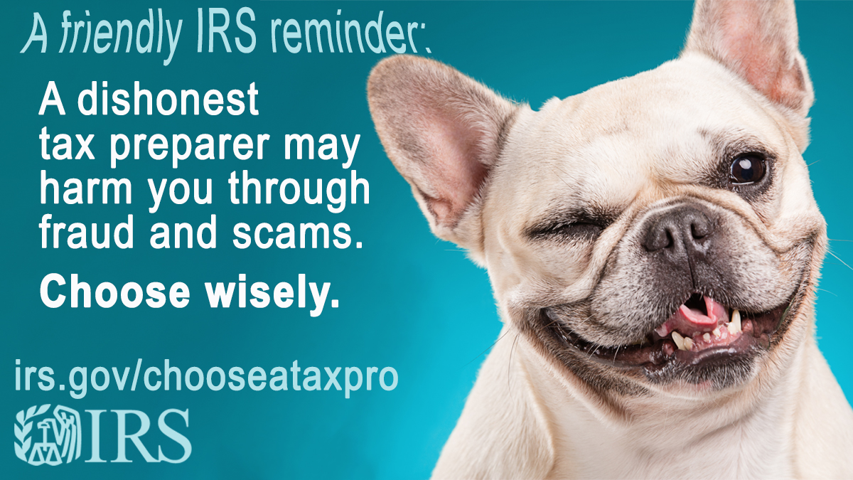 IRSnews's tweet photo. Choose your tax pro with care. This is an #IRS #FriendlyReminder that you’re ultimately responsible for all the information on your tax return, regardless of who prepares it. Learn more at: https://t.co/stfe7DGJWY https://t.co/RHw8qlaflR