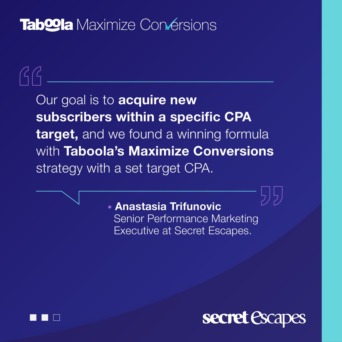 taboola's tweet image. 🚀  Just like @Secret_Escapes, you can win big with #TaboolaMaximizeConversions: our performance-driven bidding strategy. Just set your budget, and let our algorithm handle the rest! 📈

Learn more: ow.ly/wSx050QpgcF

#DigitalAdvertising #BiddingStrategy #AdvertisingTips