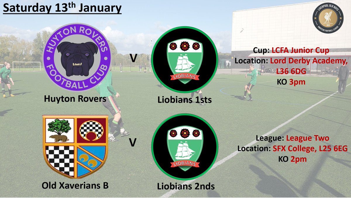 Liobians FC (@liobiansfc) on Twitter photo 2 away games for us tomorrow.
<a href="/HuytonRovers/">Huyton Rovers</a> v 1sts (County Cup🏆)
<a href="/OldXavsB/">Old Xavs B Team</a> v 2nds (League Two)
The 1st team back in action for the first time in 2024.
Let's go!! 🟢⚫️🟢⚫️🟢⚫️
@livoldboys <a href="/outside_box_14/">Outside The Box</a>
#LOBAL 2 away games for us tomorrow.
<a href="/HuytonRovers/">Huyton Rovers</a> v 1sts (County Cup🏆)
<a href="/OldXavsB/">Old Xavs B Team</a> v 2nds (League Two)
The 1st team back in action for the first time in 2024.
Let's go!! 🟢⚫️🟢⚫️🟢⚫️
@livoldboys <a href="/outside_box_14/">Outside The Box</a>
#LOBAL