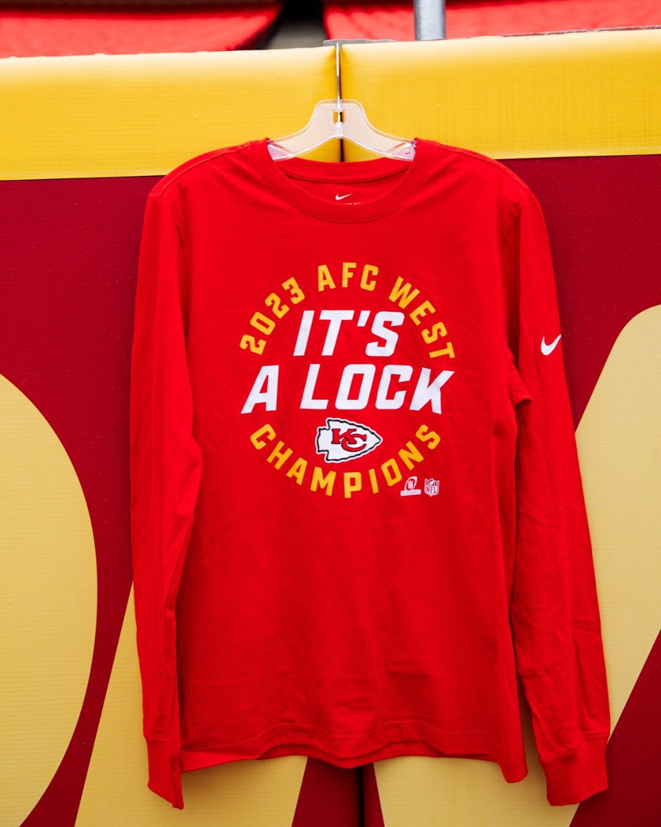 Lock in your chances to get this 2023 AFC West Champions Trophy Collection long sleeve from @nike and visit the Pro Shop today! Limited quantities available! For shipping or pickup, call 816-920-8223.