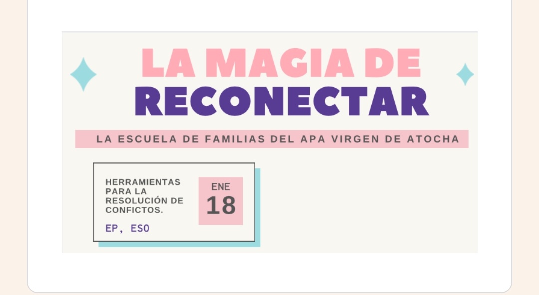 AmpaCVA's tweet photo. 📢 Volvemos‼️
IV SESIÓN DE ESCUELA DE FAMILIAS 
¡Os esperamos el día 18!
Tips para resolver situaciones que surgen en la adolescencia y que no siempre son fáciles. 
🔜 No olvidéis inscribiros: https://t.co/W6wmKYuAbw
✅️Recordad, 1 inscripción por persona
No te quedes sin plaza! https://t.co/y8xiEIzte5