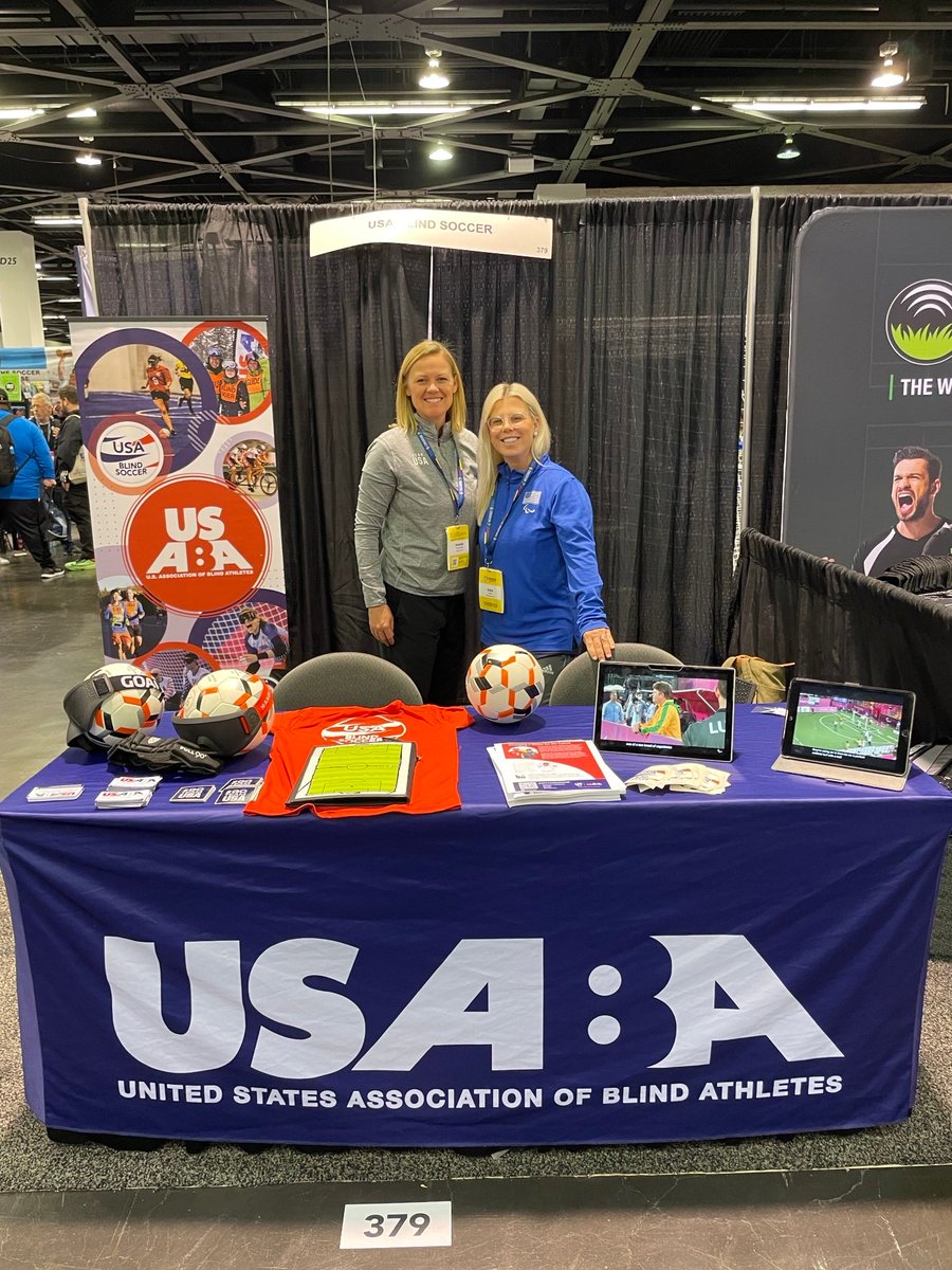 USA Blind Soccer has a presence at this week's @UnitedCoaches Convention in Anaheim. National Team coaches Katie Smith and Ryan Lazaroe, along with @USABA Director of Sport Performance Amanda Duke Boulet are on hand to spread awareness. #BlindSoccer #StrongerUnited24